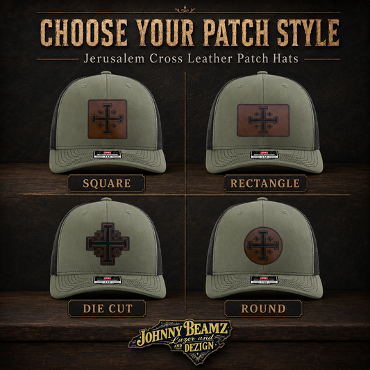 Jerusalem Cross Leather Patch Hat, Christian Trucker Cap, Fivefold Cross Faith Gift for Men