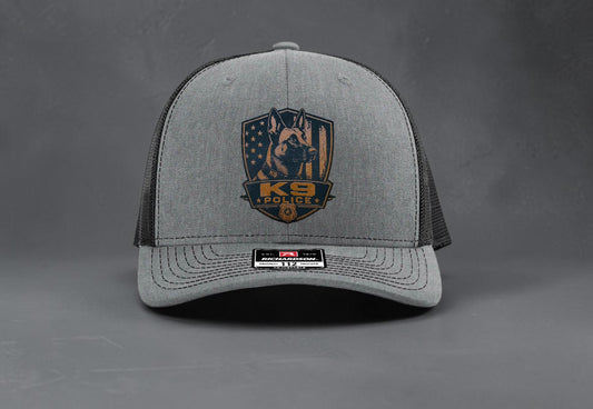 Custom K9 Leather Patch Hat – German Shepherd, Belgian Malinois, Bloodhound – Police or Sheriff – Laser Engraved Richardson 112 Style Hat