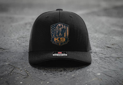 Custom K9 Leather Patch Hat – German Shepherd, Belgian Malinois, Bloodhound – Police or Sheriff – Laser Engraved Richardson 112 Style Hat