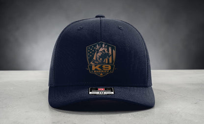 Custom K9 Leather Patch Hat – German Shepherd, Belgian Malinois, Bloodhound – Police or Sheriff – Laser Engraved Richardson 112 Style Hat