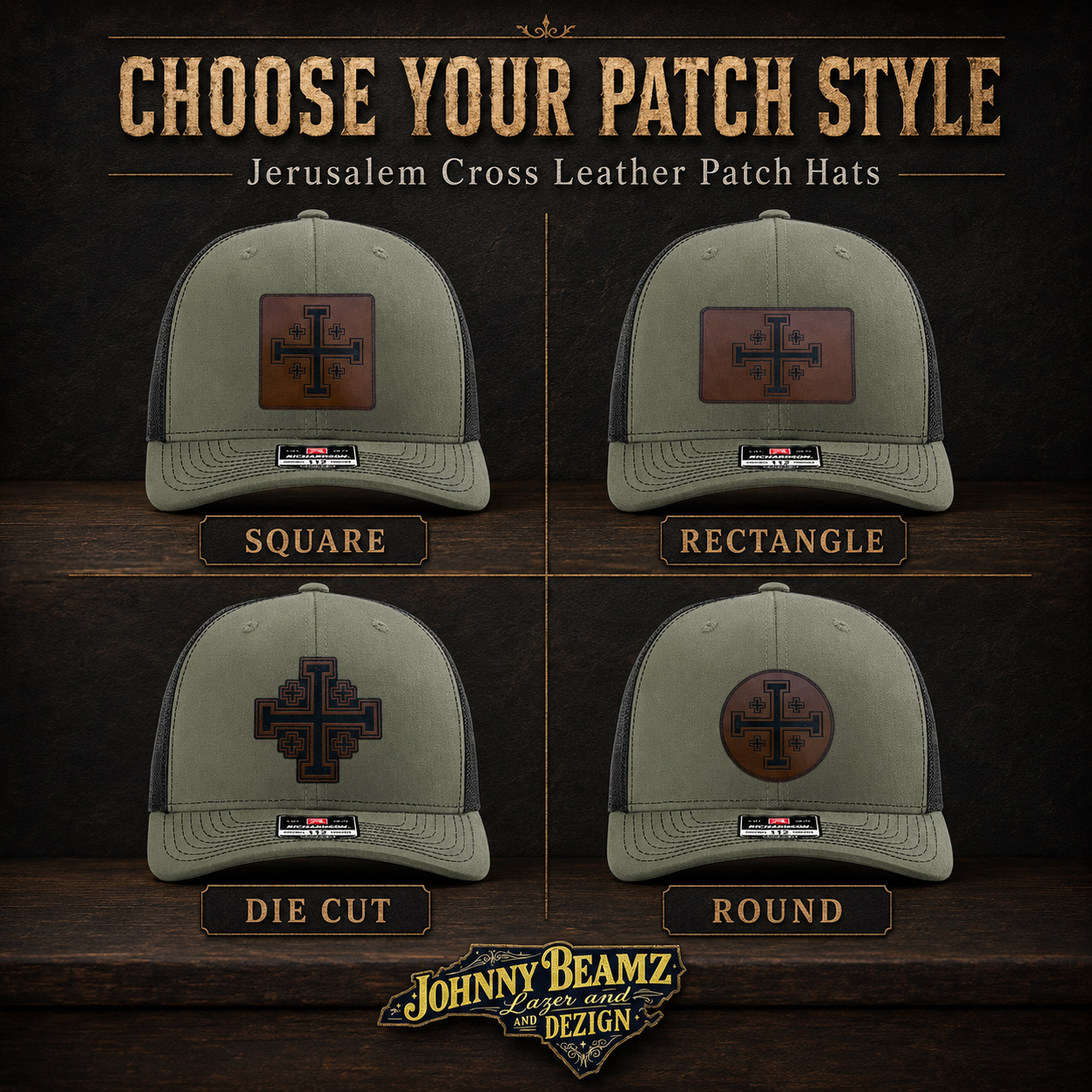 Jerusalem Cross Leather Patch Hat, Christian Trucker Cap, Fivefold Cross Faith Gift for Men