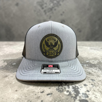 250th Anniversary USA Leather Patch Hat, Patriotic Cap